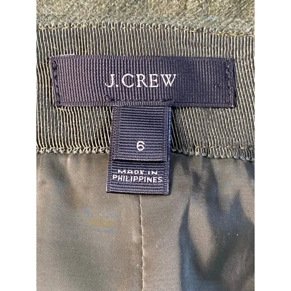 J. Crew Military Green 100% Wool Moto Miniskirt Gold-toned Hardware Size 6